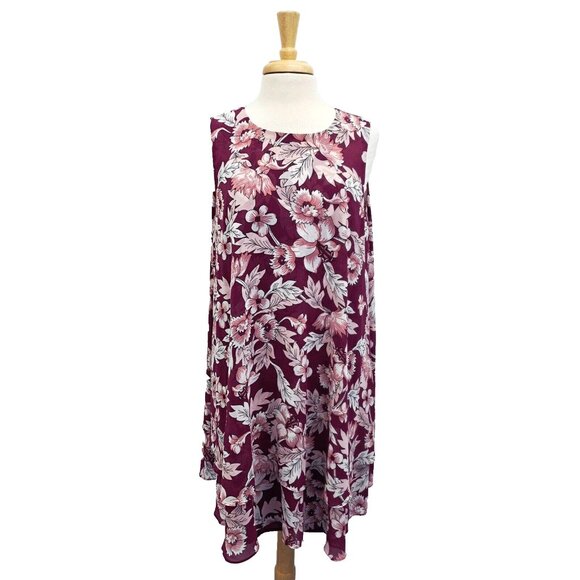 LOFT Outlet Women's Shift Dress XL Magenta Pink Floral Print Ruffle Knee-length - Picture 1 of 13